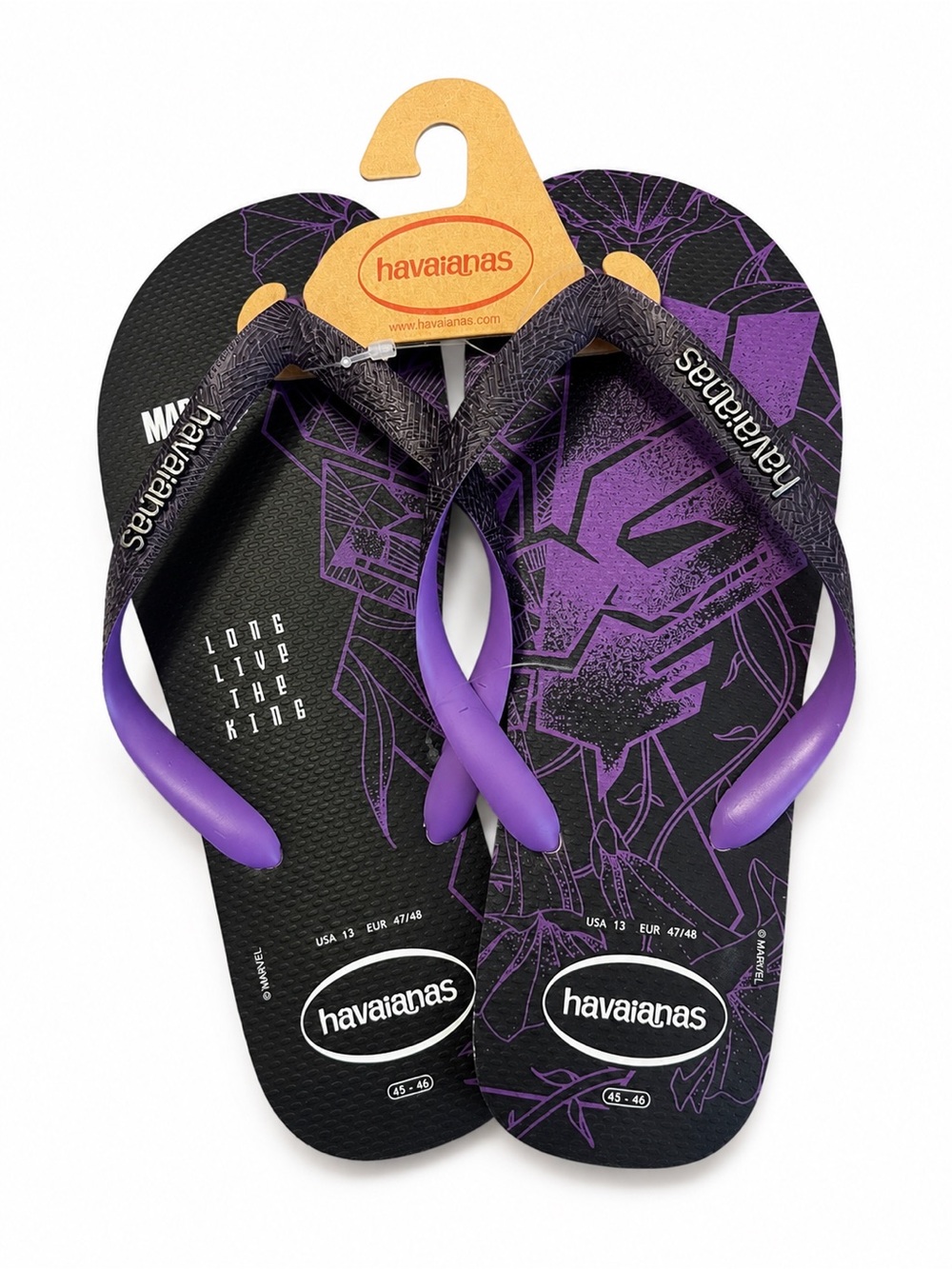NWT Marvel Black Panther Sketch Design Flop Flops with Black and Purple Straps